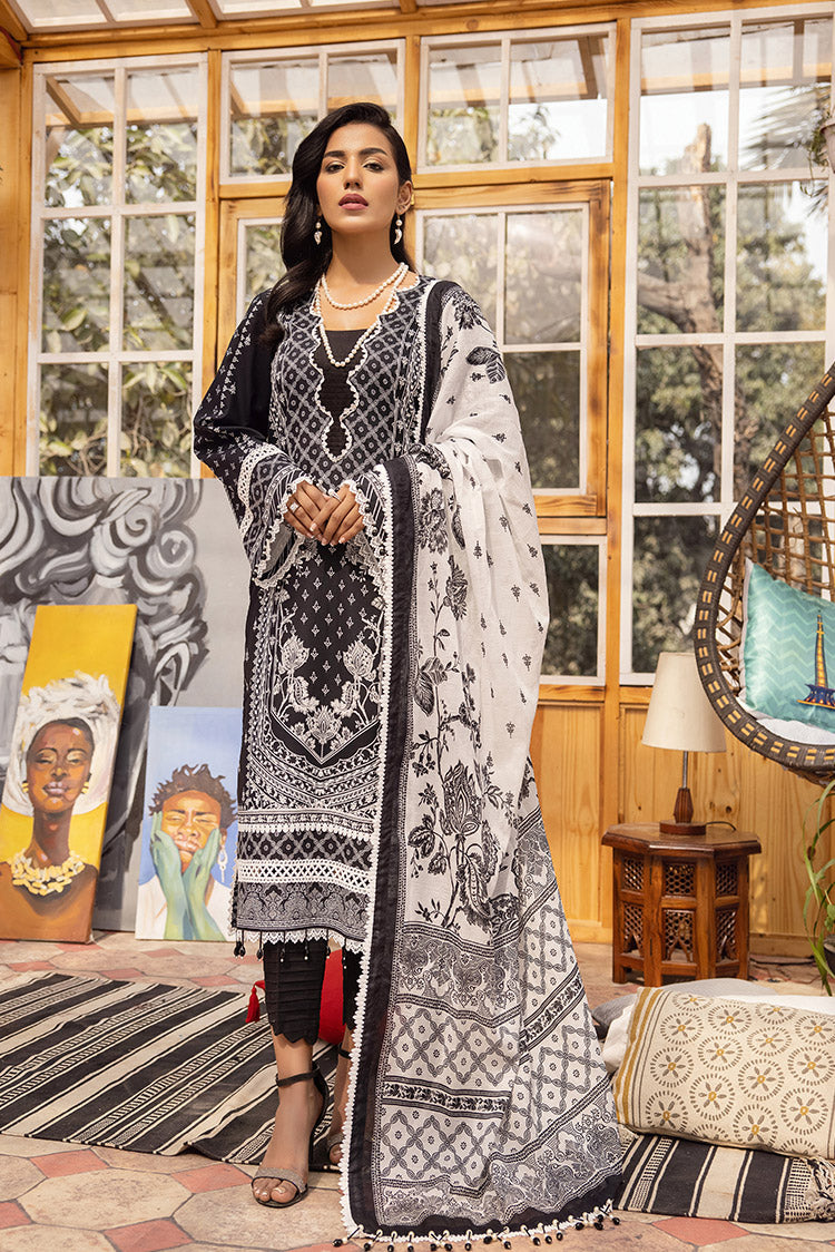 Ellena | EZS-L3-07-01 | Digital Print Embroidered Lawn Pakistani Suit with self Jacquard Dupatta