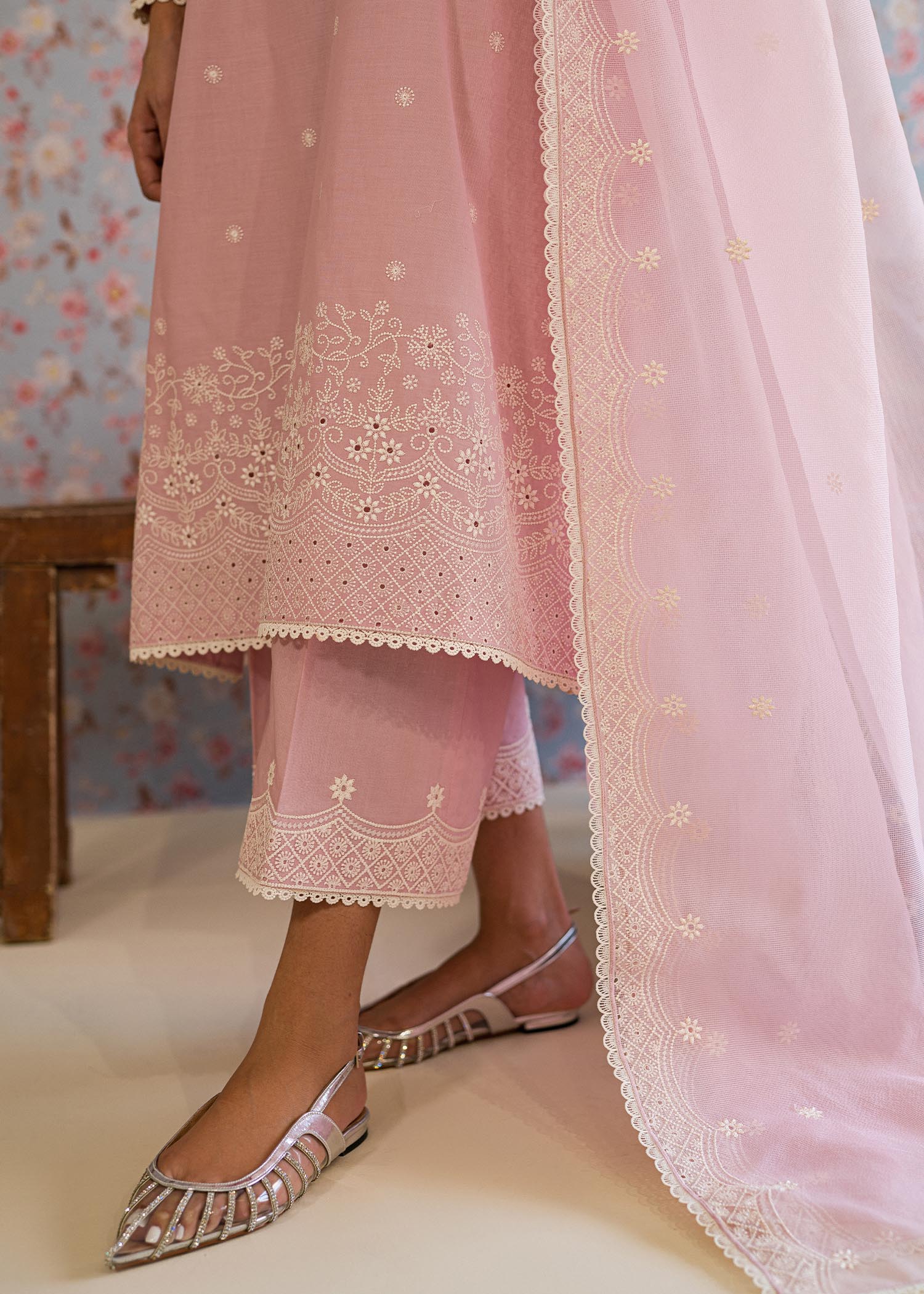 Cross Stitch | ICY PINK | Unstitched Embroidery Work Pakistani Lawn Suits With Net Dupatta